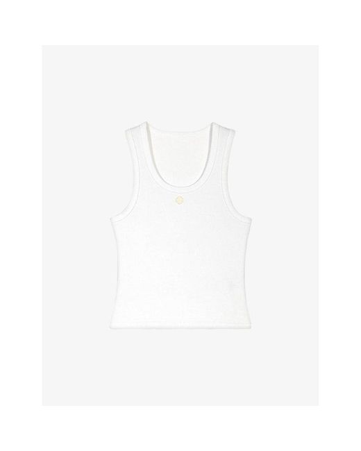 Maje White Logo-embroidered Ribbed Stretch-cotton Vest
