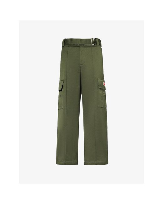 KENZO Green Brand-patch Detachable-belt Straight-leg Cotton Cargo Trousers for men