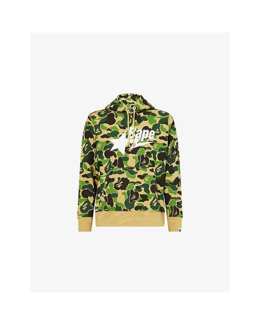 A Bathing Ape Green Camo Bape Graphic-Print Cotton-Jersey Hoody for men