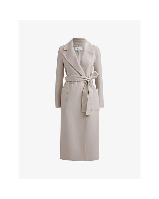 Reiss Gray Lucia Double-breasted Wool-blend Coat
