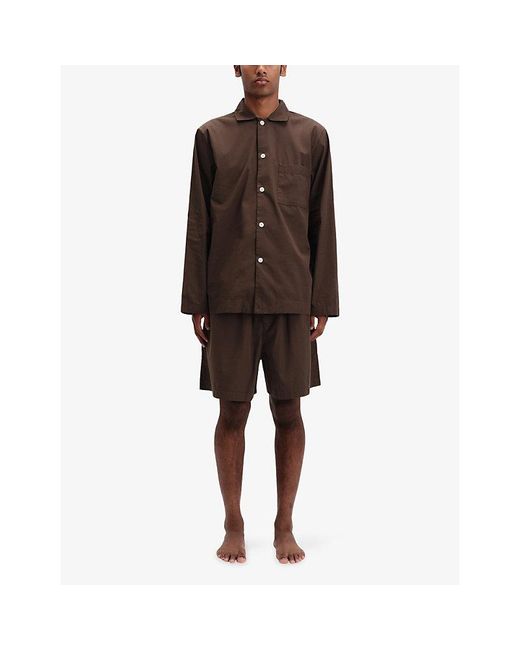 Tekla Brown Striped Elasticated-Waist Cotton-Poplin Shorts