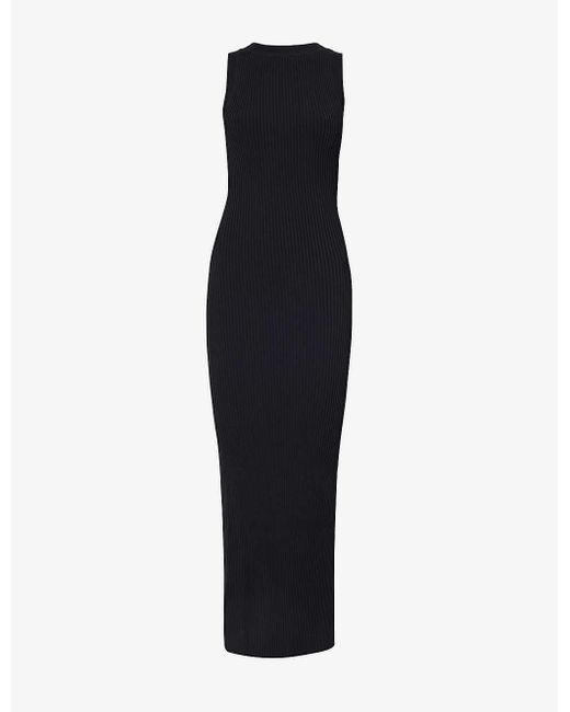GOOD AMERICAN Black Shine Round-neck Rib-knit Maxi Dress