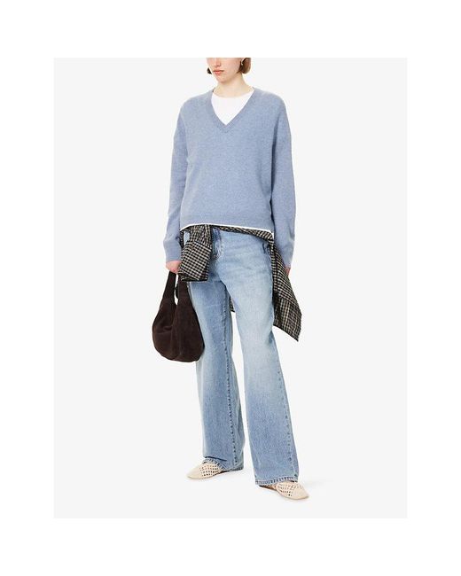 Jenni Kayne Blue Flynn V-Neck Cashmere Jumper