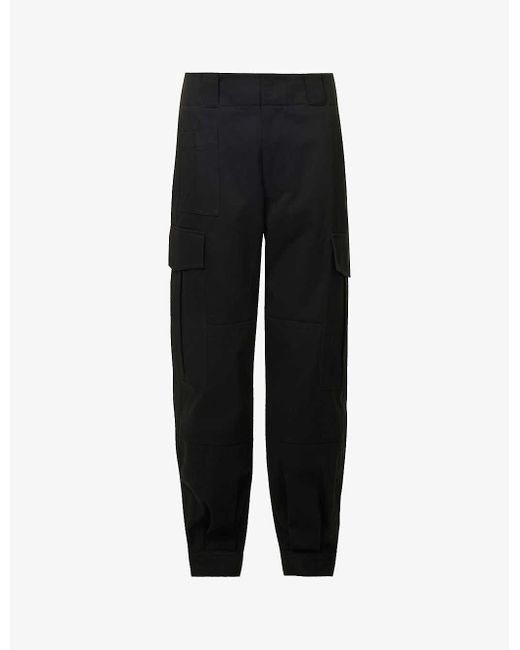 Alexander McQueen Black Pleated-hem Tapered-leg Regular-fit Cotton Cargo Trousers for men