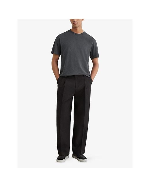 Reiss Blue Huxley Crewneck Relaxed-Fit Cotton T-Shirt for men