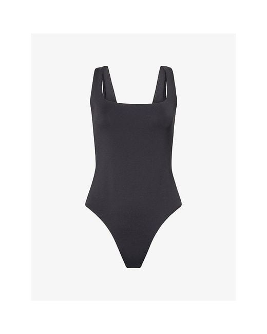 GOOD AMERICAN Blue Square-Neck Stretch-Woven Bodysuit
