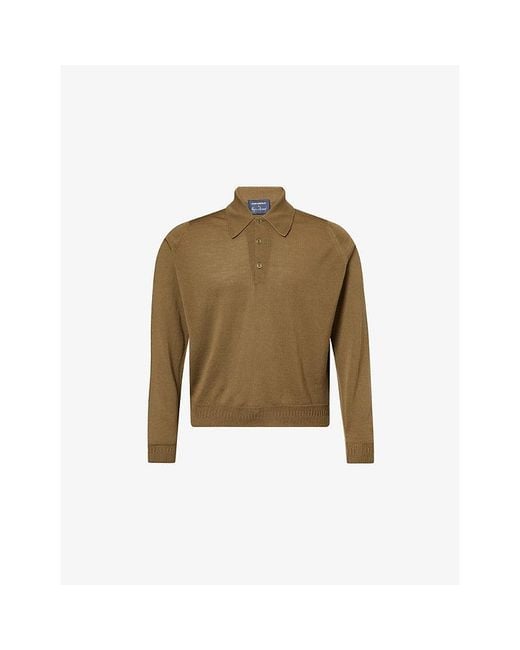 John Smedley Green X Bill Nighy Long-Sleeve Merino Wool Polo Shirt for men