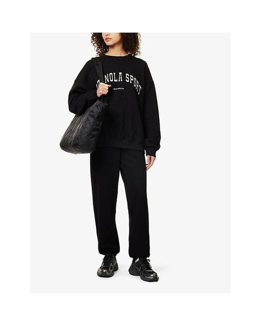ADANOLA Black Logo-Embroidered Straight-Leg Cotton-Jersey Jogging Bottoms