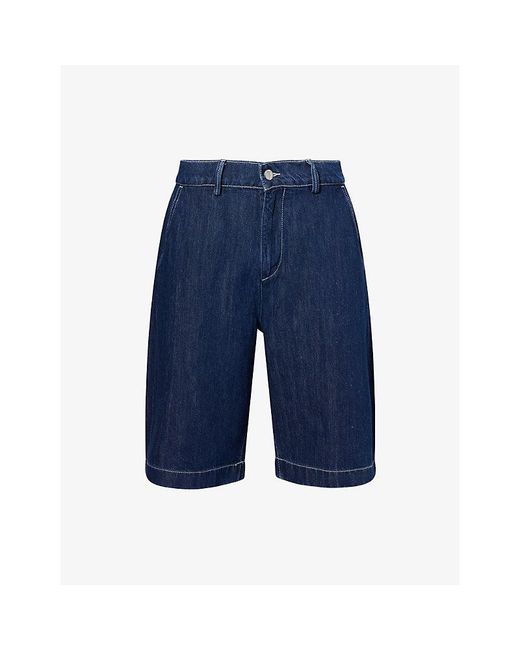 7 For All Mankind Blue Wide Leg Cotton And Linen Blend Chino Shorts for men