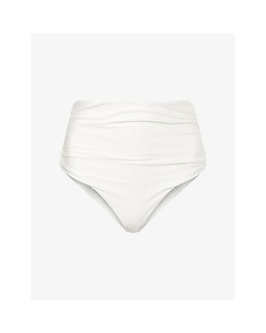 Jonathan Simkhai White Teya High Waist Ruched Bikini Bottoms