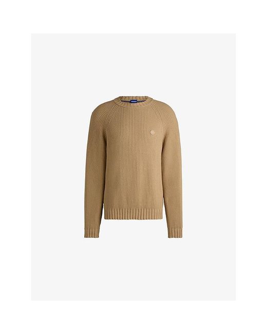 HUGO Natural Happy Logo-Patch Cotton-Knit Jumper for men