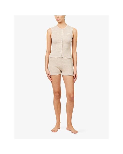 Lounge Underwear Natural Button-Down Ribbed Knitted Vest Top