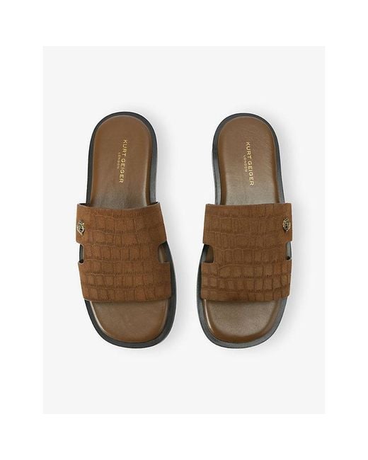 Kurt Geiger Brown Bond Flat Leather Slides for men