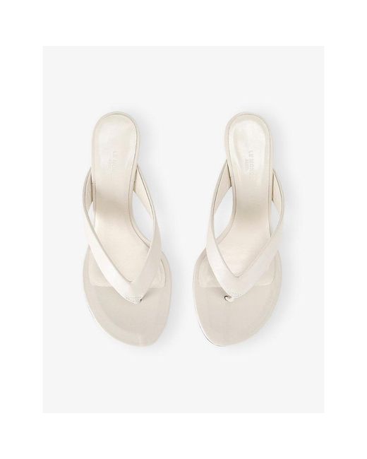 Le Monde Beryl White Micro Wedge Thong-Strap Leather Sandals