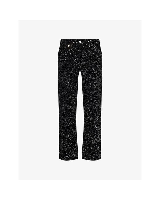 True Religion Black Crystal Bobby Big T Embellished Denim Jeans for men