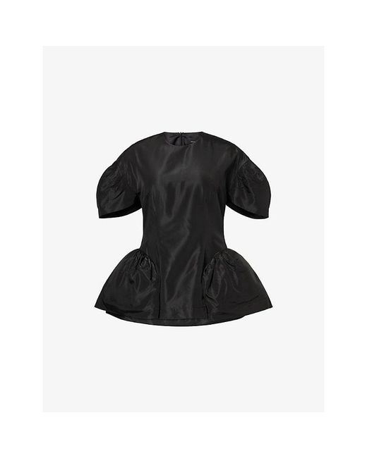 Simone Rocha Black Short-Sleeve Peplum Satin Top