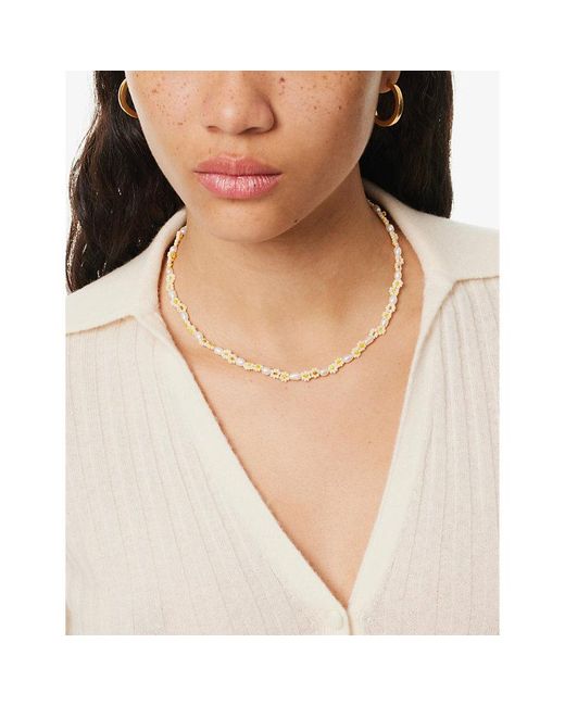 Anni Lu Natural Pearl Daisy Flower 18ct Yellow Gold-plated Brass And Freshwater Pearl Necklace