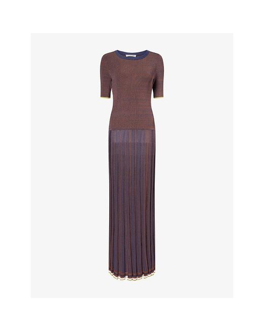 Zankov Purple Gago Pleated Knitted Maxi Dress