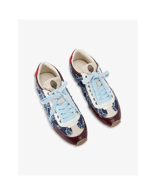 Kurt Geiger Blue Islington Eagle And Leather Low-Top Trainers