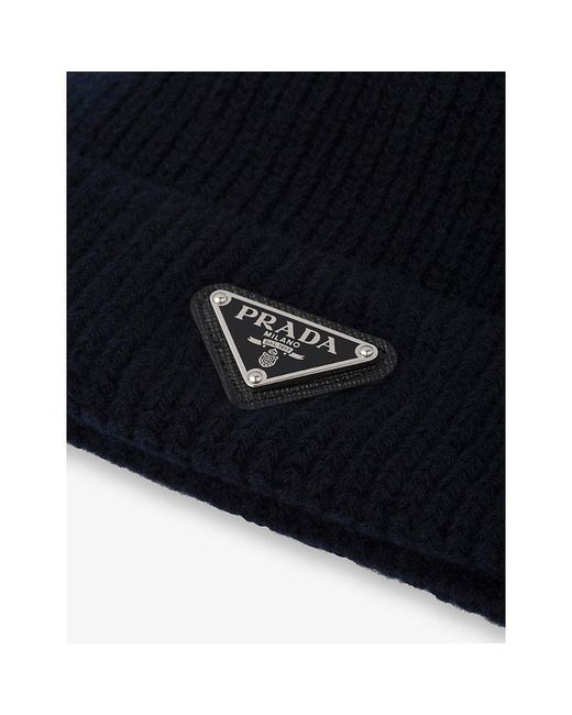 Prada Blue Wool And Cashmere Beanie for men