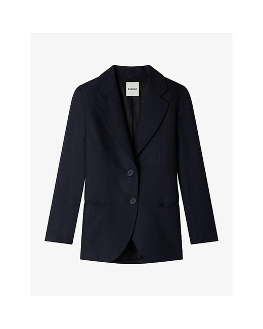 Sandro Blue Striped Slim-Fit Wool-Blend Blazer