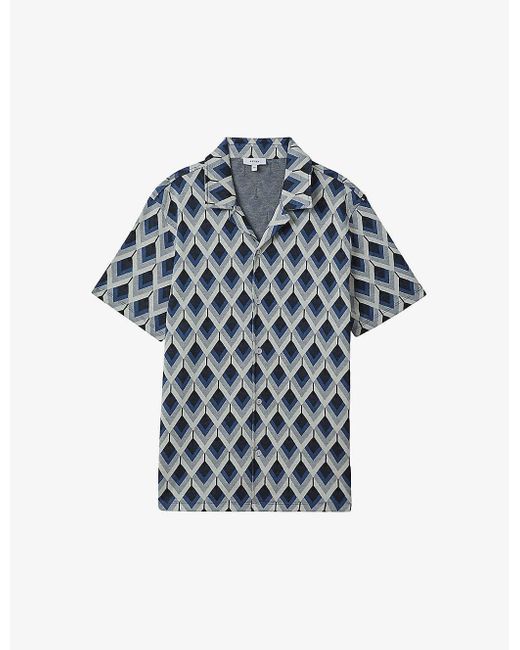 Reiss Blue Vybeech Diamond-jacquard Slim-fit Stretch-cotton Shirt for men