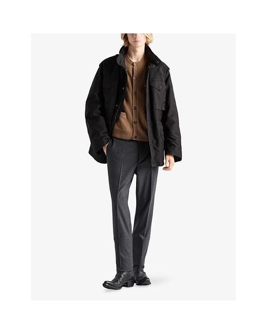 Prada Brown Crew Neck Cashmere Cardigan for men