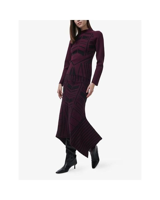 eem Purple Geometric Slim-Fit Knitted Top