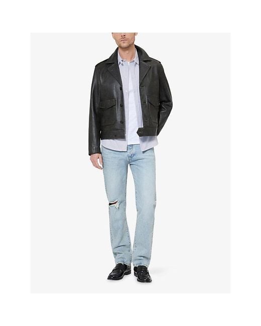 The Kooples Black Side-Pocket Zipped-Cuff Leather Jacket for men