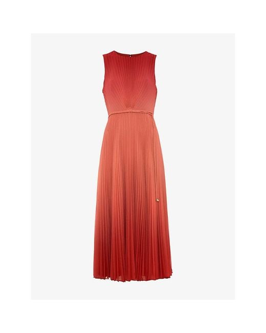 Phase Eight Red Simara Pleated Woven Midi Dress