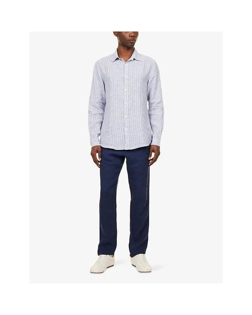Sunspel Blue Long-Sleeve Linen Shirt for men