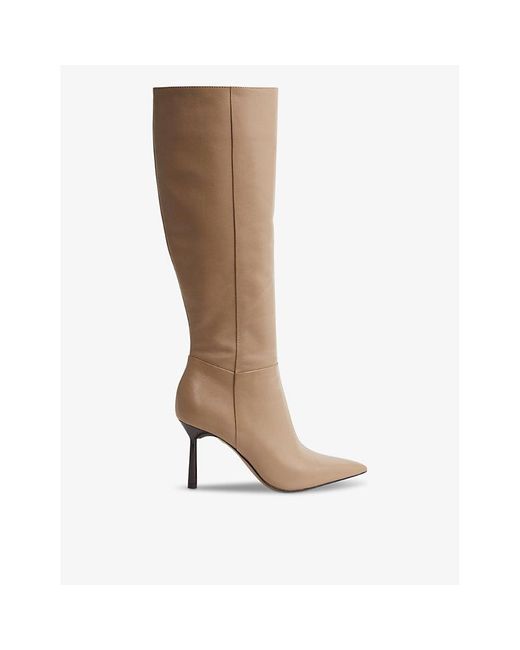 Reiss Brown Gracyn Knee-high Leather Heeled Boots