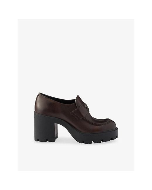Prada Black Logo-Plaque Leather Loafers