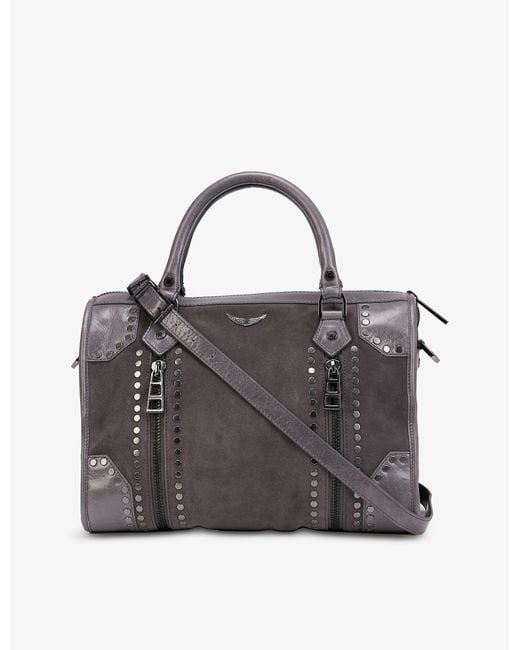 Zadig & Voltaire Sunny Medium 2 Studded Suede Bowling Bag in Grey