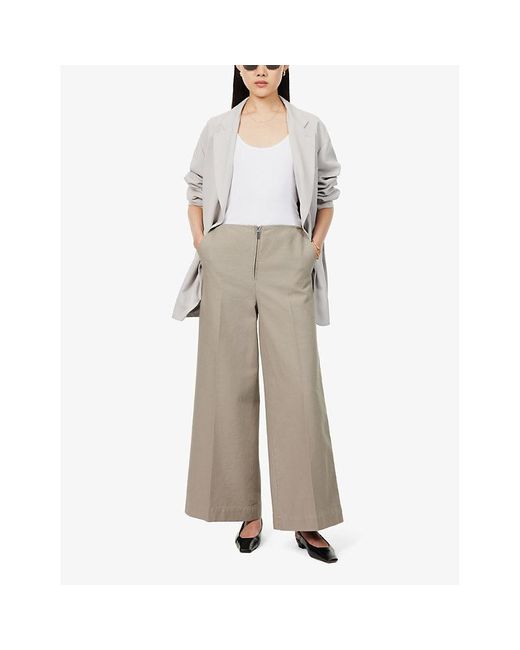 Totême  Gray Wide-leg High-rise Organic-cotton Canvas Trousers