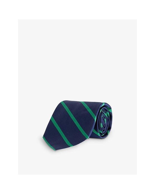 Polo Ralph Lauren Blue Vy/green Striped Wide-blade Silk Tie for men