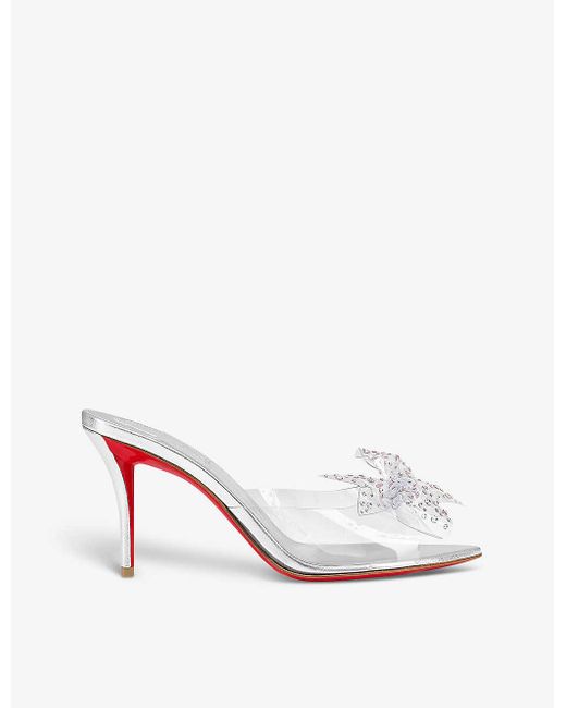 Christian Louboutin White Aqua Strass 80 Crystal-embellished Leather And Pvc Heeled Courts