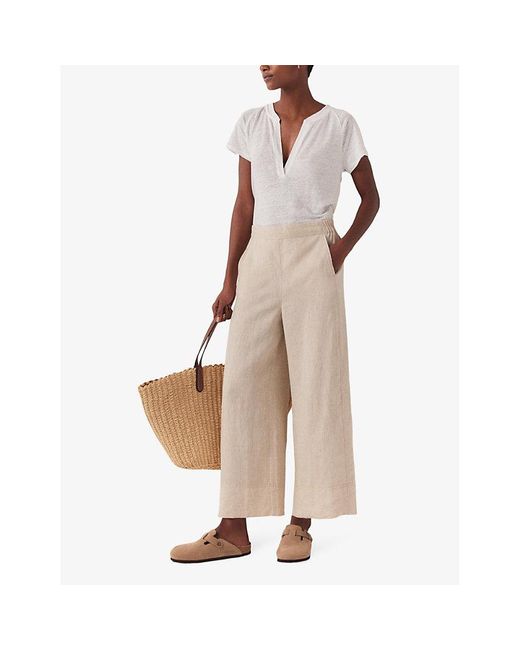 The White Company Natural Wide-leg High-rise Cropped Linen Trousers