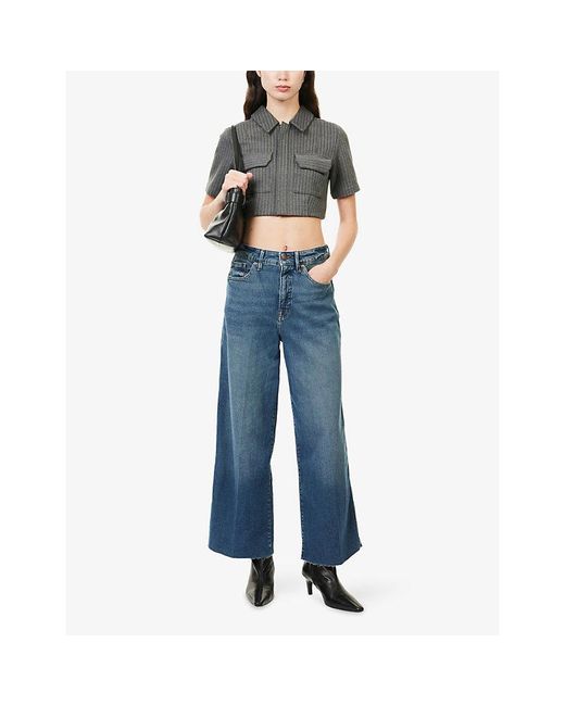 GOOD AMERICAN Blue Good Skate Crop-Leg Stretch-Denim Blend Jeans