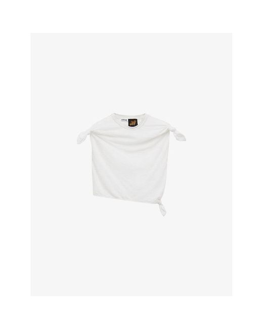 Loewe White Knotted Cropped Cotton-blend Top