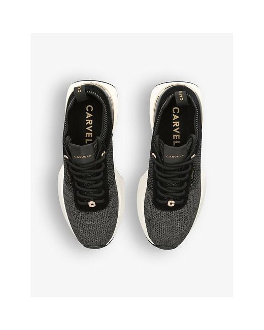 Carvela Kurt Geiger Black Flare Contrast-sole Mesh And Suede Low-top Trainers