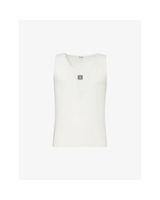 Loewe White Anagram Brand-embroidered Stretch-cotton Top X for men