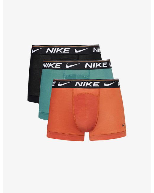 Nike Red Logo-waistband Pack Of Three Stretch-recycled Polyester Trunks for men