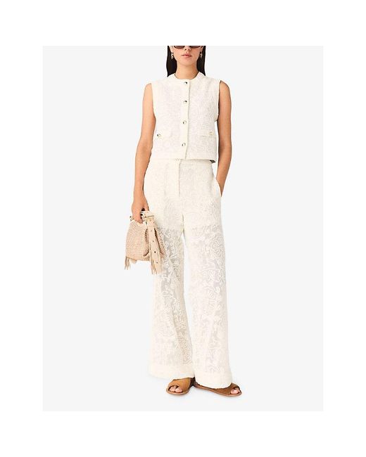 Maje White Sleeveless Floral-Guipure Cotton Jacket