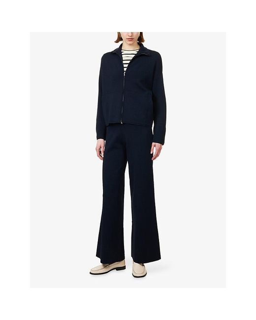 Max Mara Blue Funnel-Neck Zip-Through Knitted Cardigan