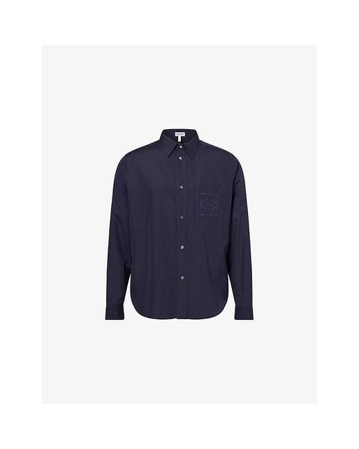 Loewe Blue Long-Sleeves Regular-Fit Cotton-Poplin Shirt for men
