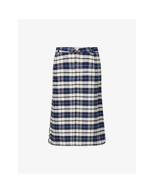 Carhartt Blue Tarbell Check-Print Cotton Knee-Length Skirt