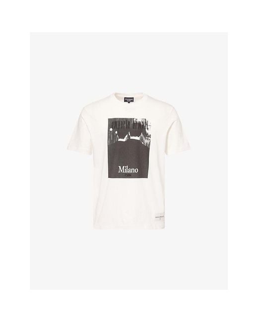Emporio Armani White Icon Archive Printed Cotton-Jersey T-Shirt for men