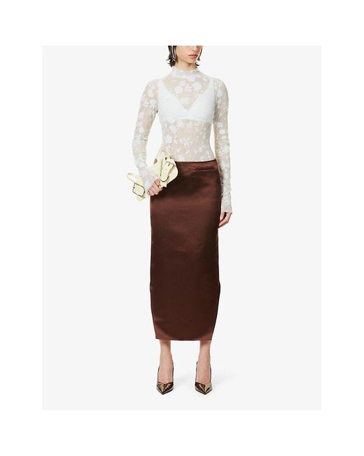 Givenchy Brown High-rise Asymmetric-hem Silk Midi Skirt