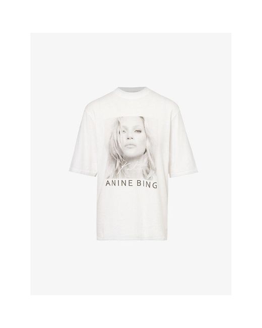 Anine Bing White Kate Moss Graphic-print Cotton-jersey T-shirt